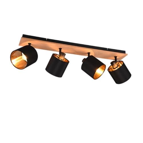 Plafonieră TRIO Tommy, lemn-negru-auriu, 4x E14