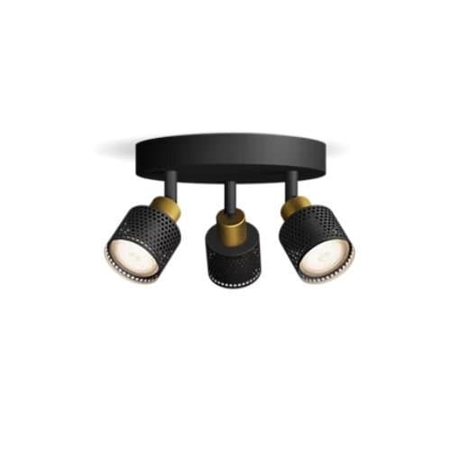Spot PHILIPS Niall, GU10, negru/alămă/metal, 3x5W