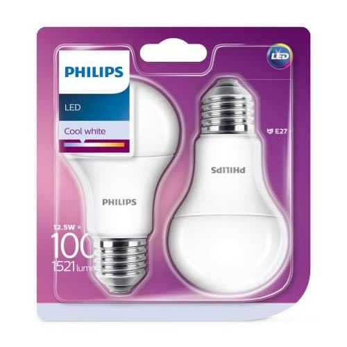 Set 2 becuri LED Philips A67, 13 W (echiv. 100 W), 1521 lm, 4000 K, E27