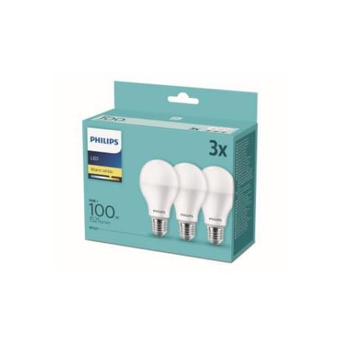 Set 3 becuri LED Philips A67, 13 W (echiv. 100 W), 1521 lm, 2700 K, E27