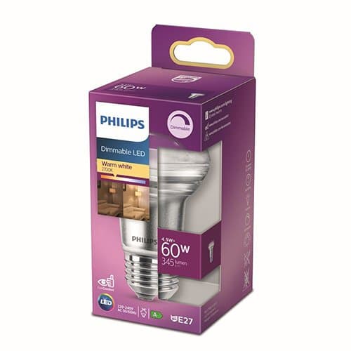 Bec LED reflector Philips R63, 4,5 W, 2700 K, lumină caldă