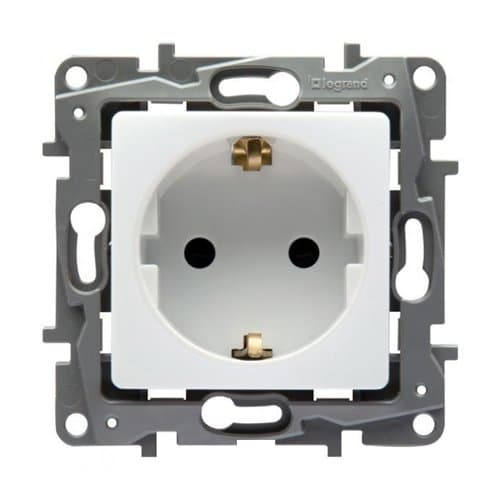 Priză schuko LEGRAND Niloe albă, cu protecție pentru copii