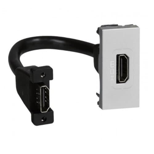 Priză HDMI precablată LEGRAND Mosaic, 1 modul, aluminiu