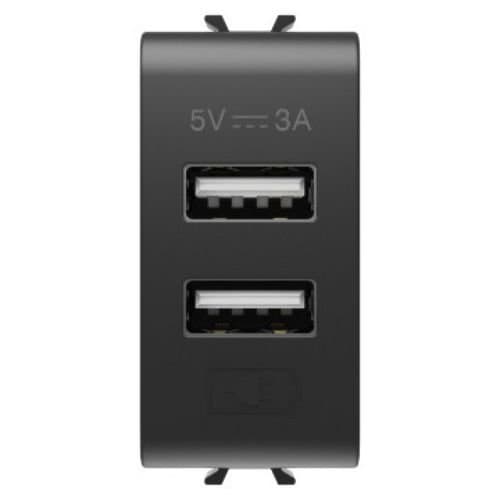 Priză dublă USB A+A GEWISS, negru satin, 5V 3A