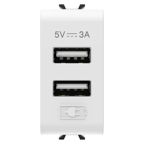 Priză dublă USB GEWISS Chorus, alb satin, 5V 3A