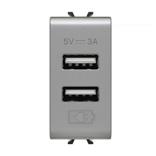 Priză dublă USB A+A GEWISS, 5V 3A, gri titan
