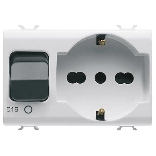 Priză cu interblocare GEWISS 2P+E 16A, alb, 3 module