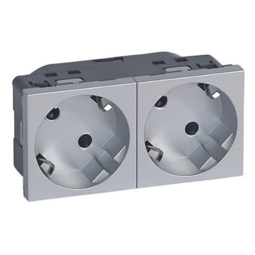 Priză modulară Legrand Mosaic 2x2P+T, 4 module, aluminiu