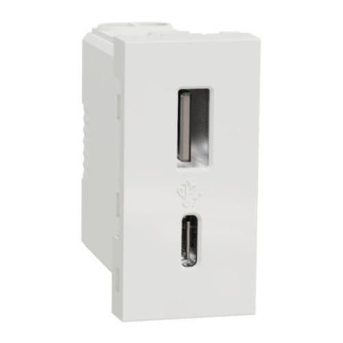 Priză dublă USB A+C Schneider Electric, alb, 1 modul