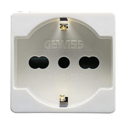 Priză modulară GEWISS 2P+E 16A, Dual Amperage, albă