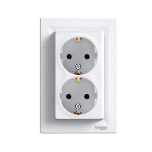 Priză schuko dublă Schneider Electric Asfora, albă
