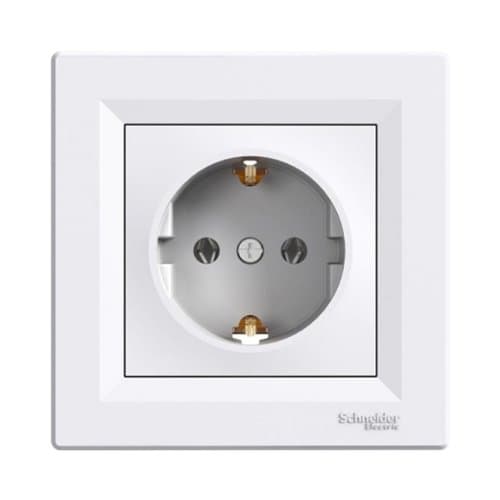 Priză schuko simplă Schneider Electric Asfora, alb, 2P+E