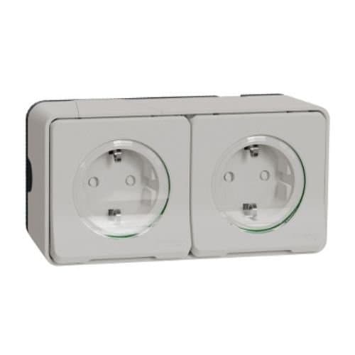 Priză schuko dublă Schneider Electric, alb, 2x2P+E 16A