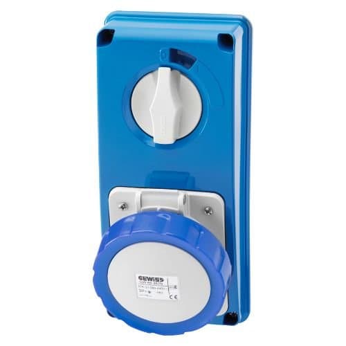 Priză industrială GEWISS 2P+E, 32A, 230V, IP67, albastră