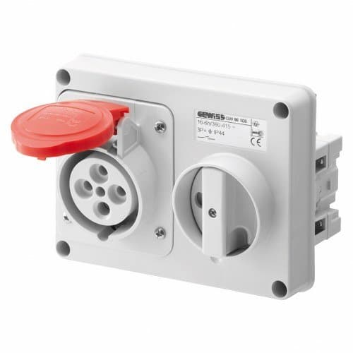 Priză industrială GEWISS 16A, 3P+E, 400V, roșie, IP44