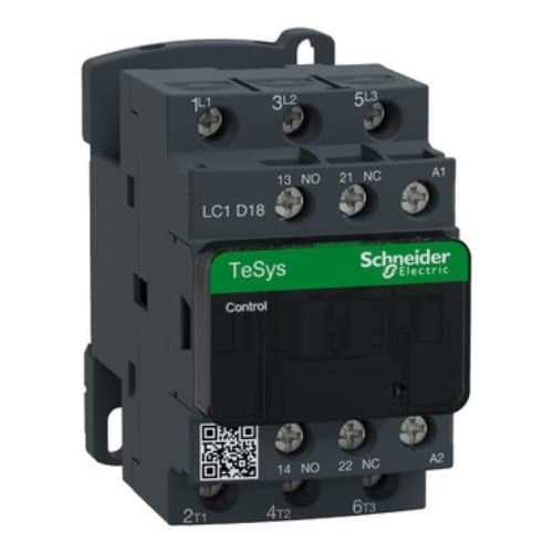 Contactor de comandă motor Schneider Electric, 3P, 18A, cu contacte auxiliare 1NO + 1NC
